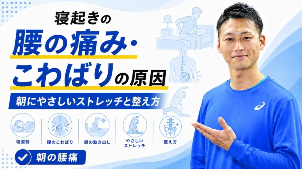 朝に腰をやさしく伸ばすストレッチで寝起きのこわばりを和らげる様子｜東海市・太田川のパーソナルジムTRAD