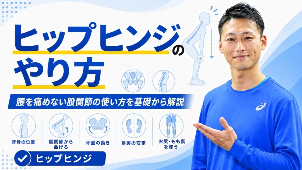 トレーナーがヒップヒンジで股関節から体を前に倒す動作を指導する様子｜東海市・太田川のパーソナルジムTRAD