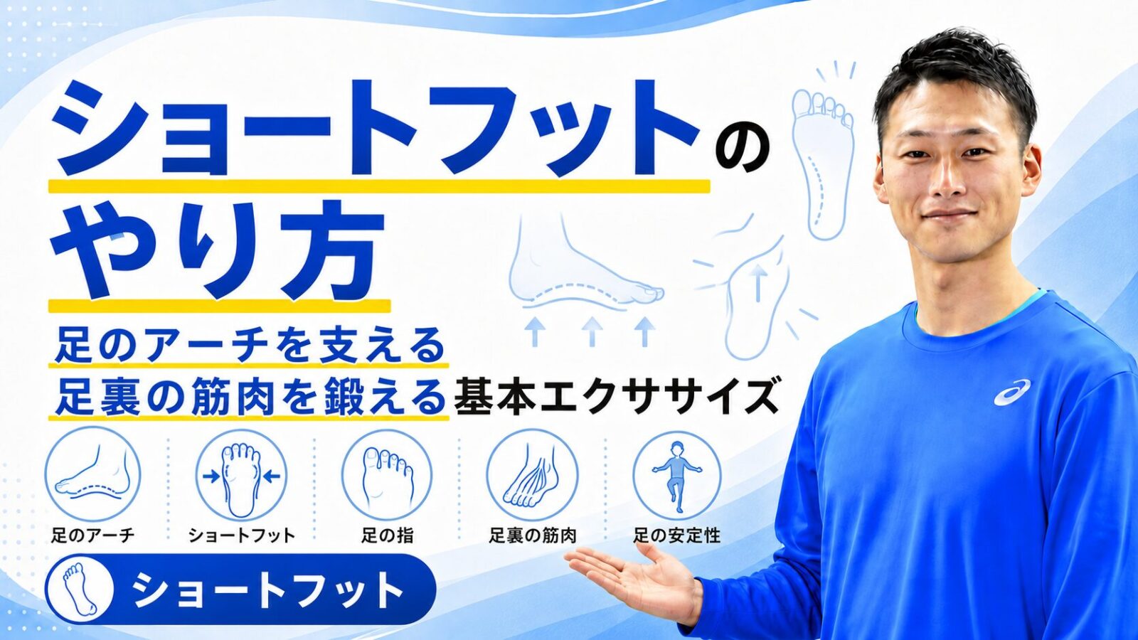 ショートフットのやり方を解説する記事サムネイル｜足のアーチを支える足裏の筋肉のエクササイズ｜東海市のパーソナルトレーニングジムTRAD