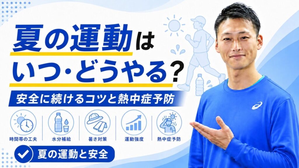夏の運動を安全に続けるコツと熱中症予防のポイントを解説する東海市のパーソナルジムTRADのブログサムネイル