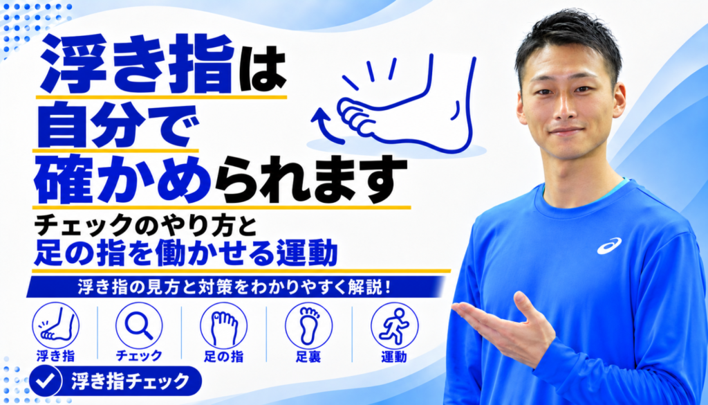 「浮き指は自分で確かめられます｜チェックのやり方と、足の指を働かせる運動」と書かれた記事のサムネイル｜東海市のパーソナルトレーニングジムTRAD