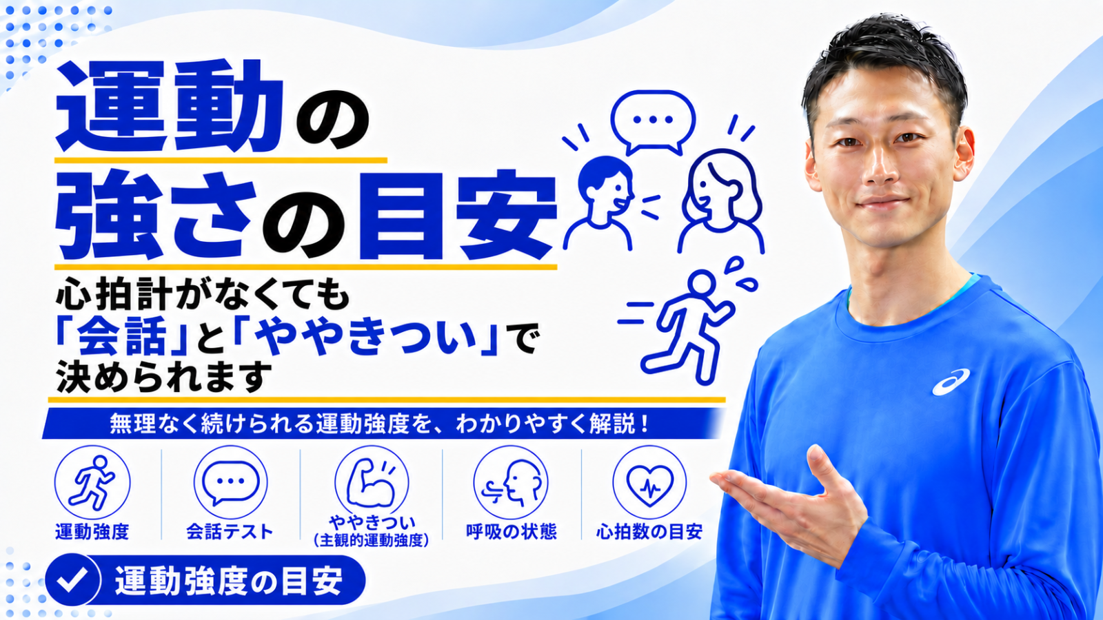 「運動の強さの目安｜心拍計がなくても「会話」と「ややきつい」で決められます」と書かれた記事のサムネイル｜東海市のパーソナルトレーニングジムTRAD