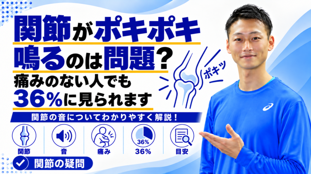 膝や肩の関節が鳴る原因と受診の目安を解説する記事のサムネイル。東海市のパーソナルトレーニングジムTRAD
